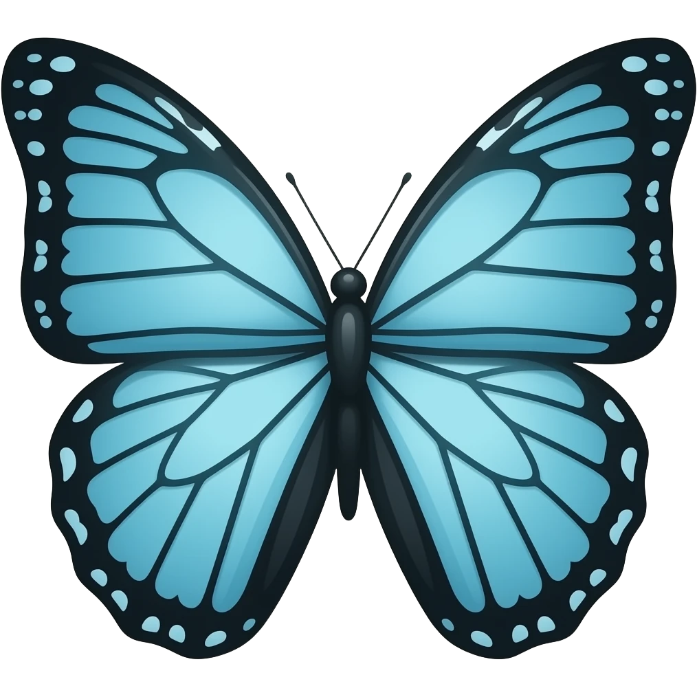 Long Pastel Blue butterfly black outline emoji
