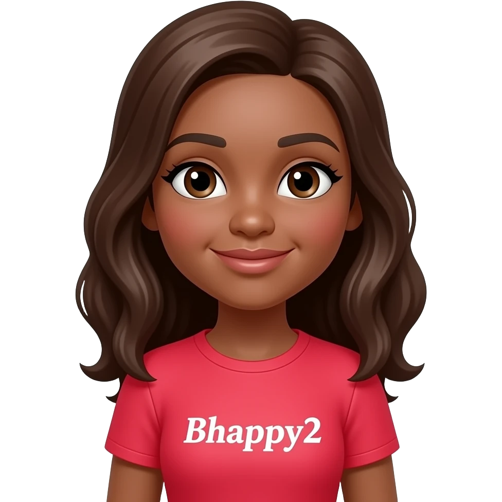 Add the caption Bhappy2 a brown Betty boo female emoji image in a red jumpsuit with the words Bhappy2 emoji