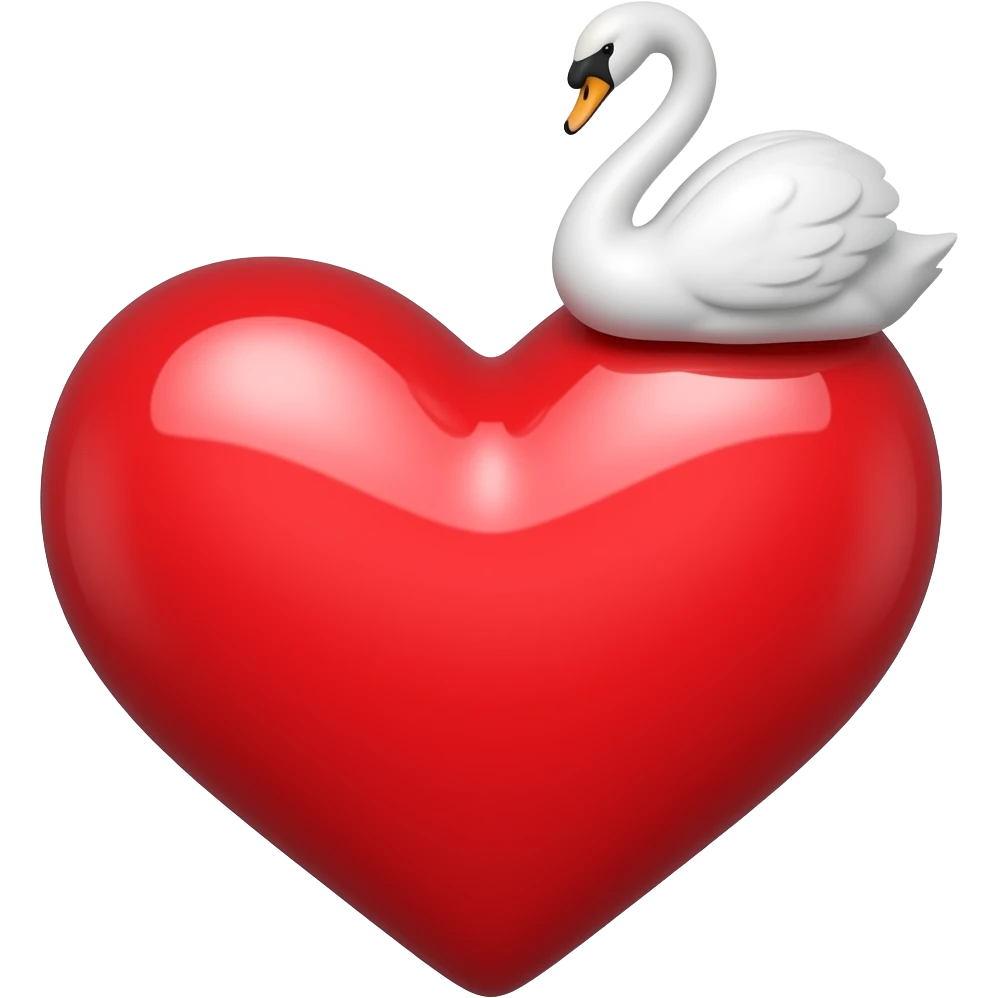 Üstünde tatlı bir kuğu olan kırmızı kalp emoji