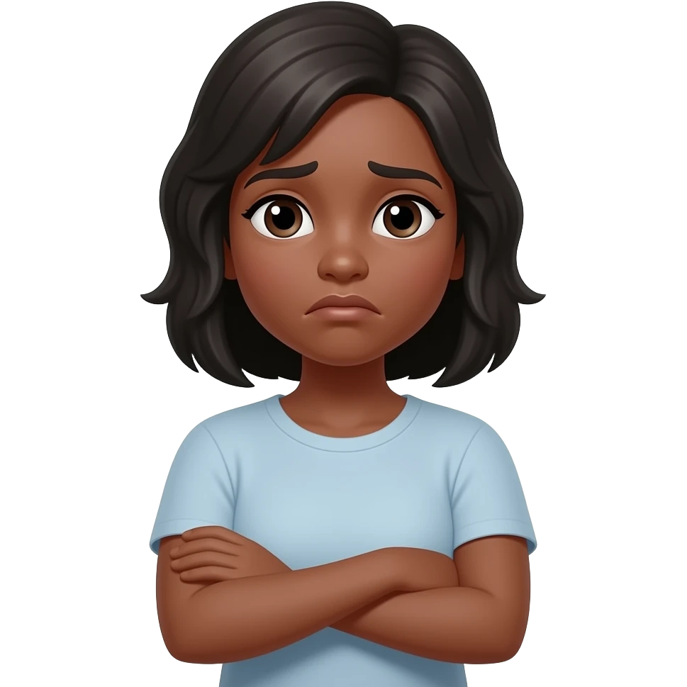 Black lady arms crossed with sad face emoji