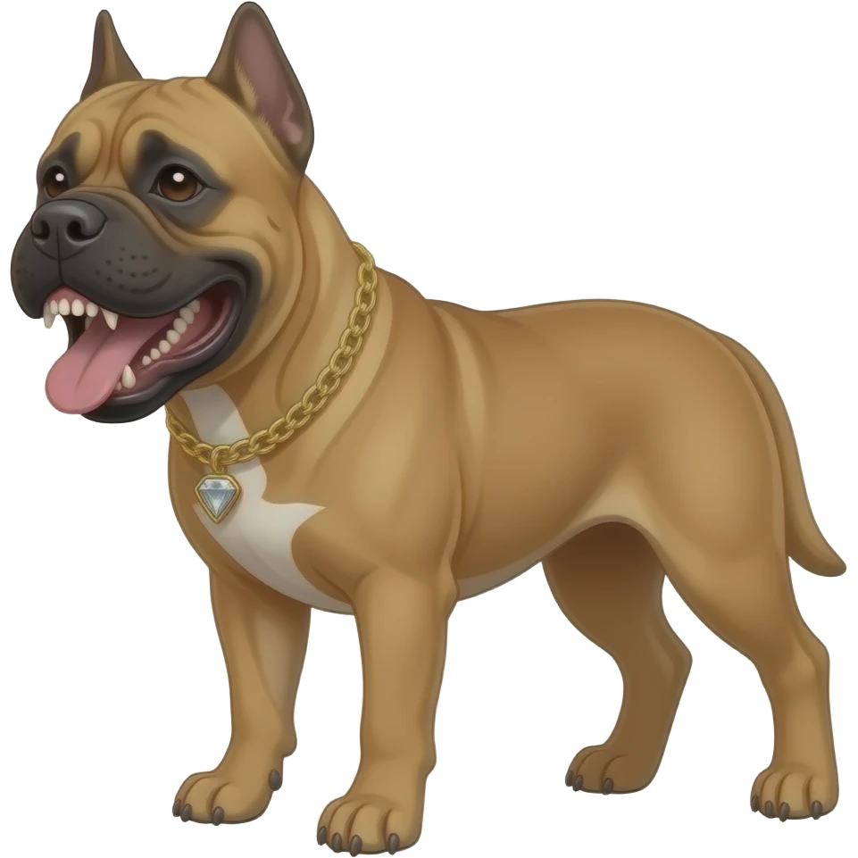 Cane Corso clipped ears, no tail fawn  color mouth open lots of teeth with a diamond and gold grill emoji