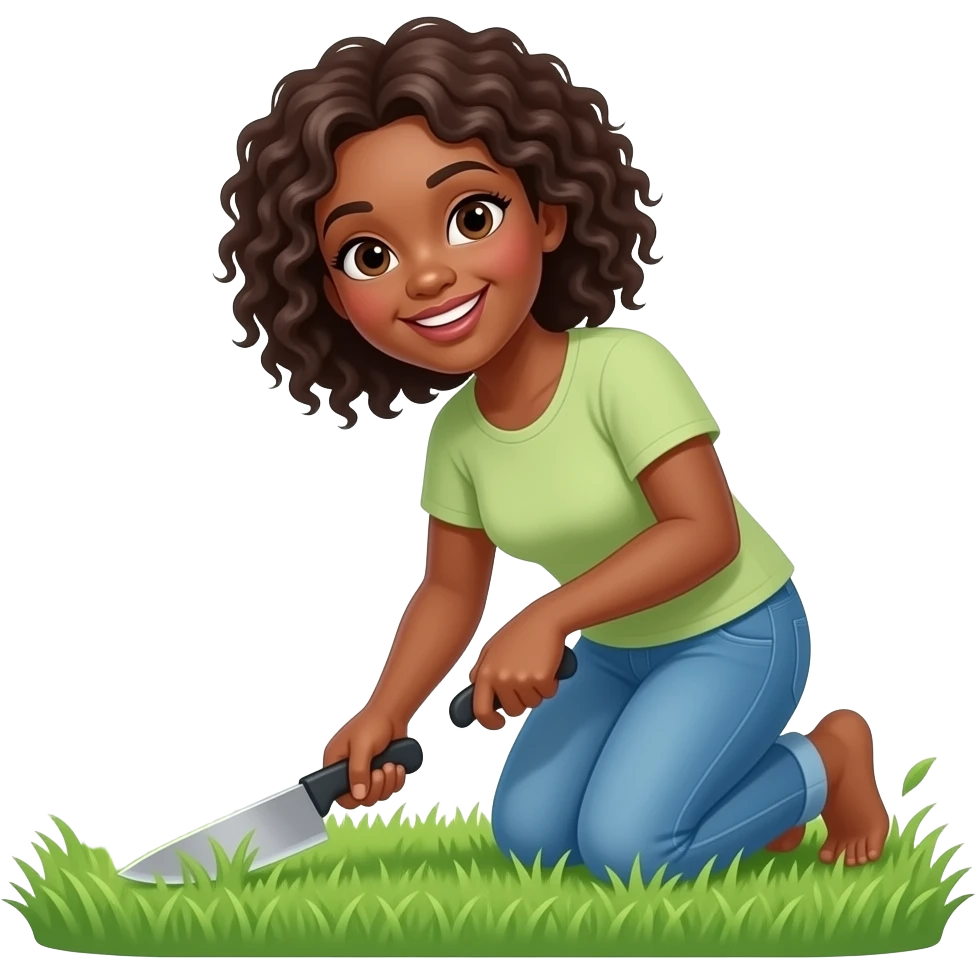 A black women cutting grass emoji