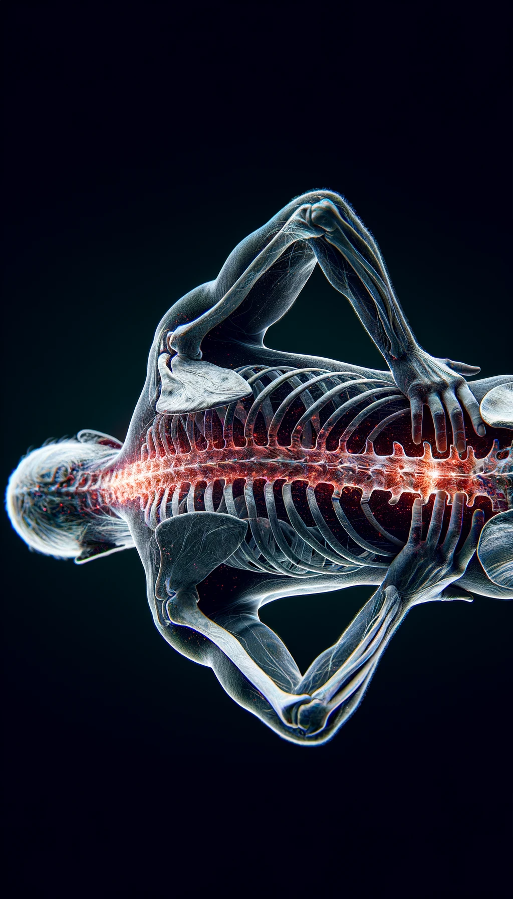 corpo umano anatomico di spalle e fisico storto, spina dorsale in evidenza, dolore alla schiena su un lato, iperrealistico 4k emoji