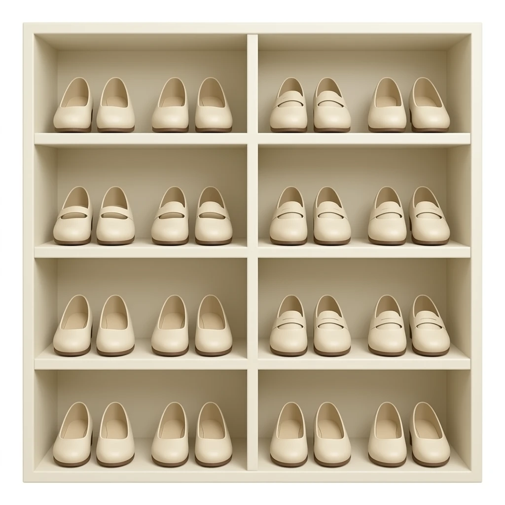 minimalist closet cream color for shoes emoji