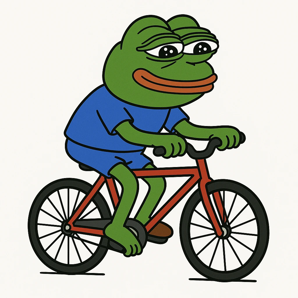 create a pepe riding bike, white background emoji