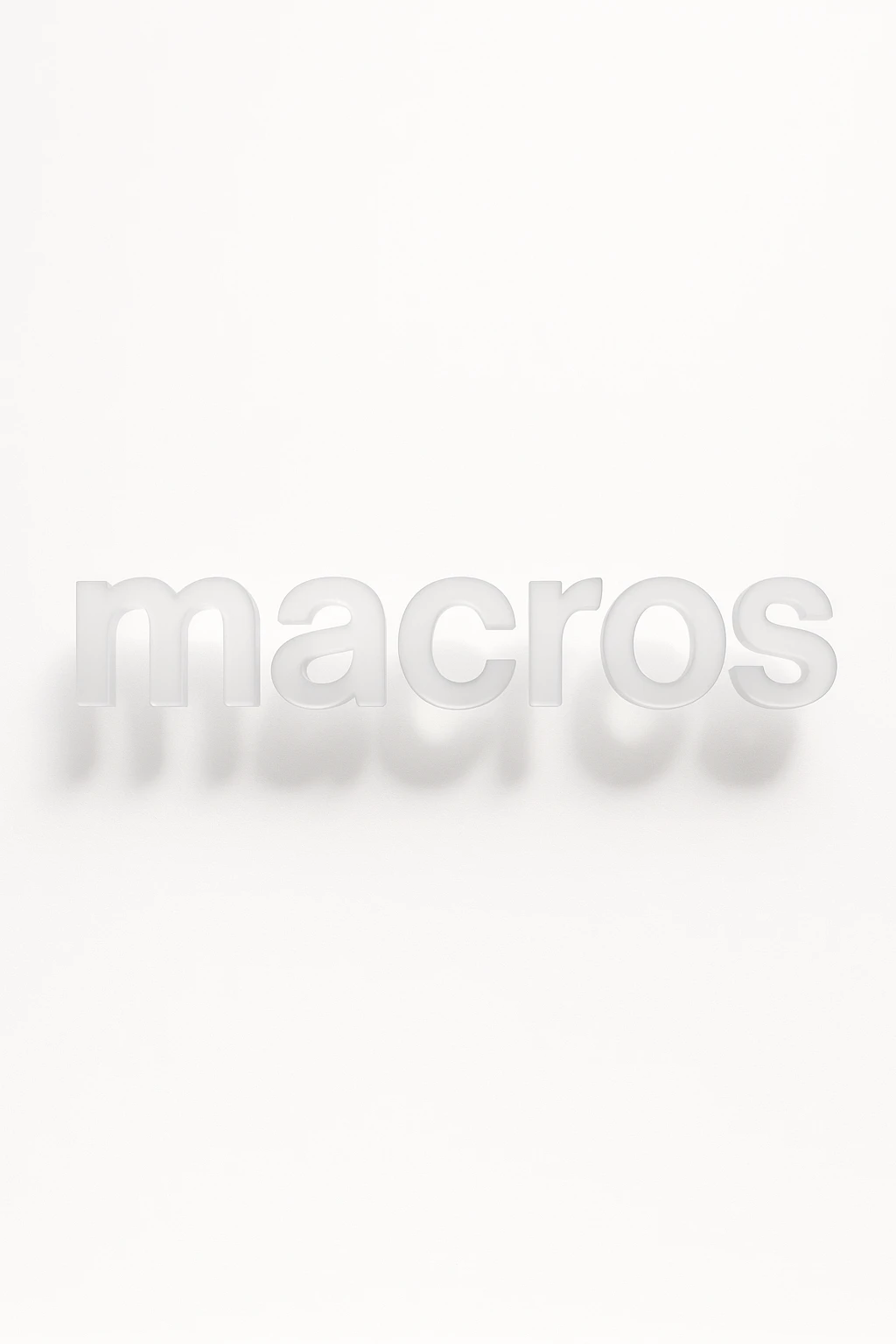 le parole "macros" fluttuano in aria, sfondo bianco emoji