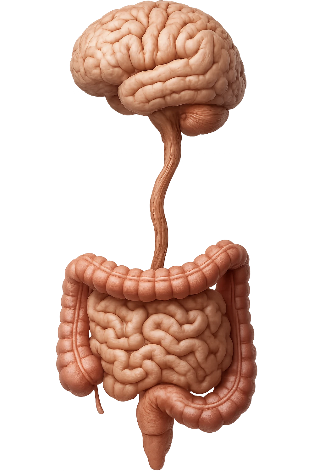 cervello e intestino umani collegati verticalmente, iperrealistico 4k emoji