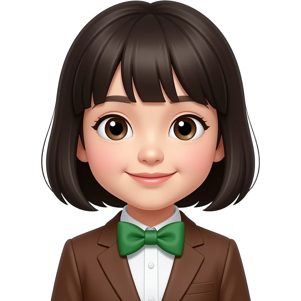 cute asian female Kid in brown Suit and Green Bowtie emoji