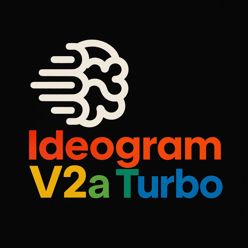make a non gradient solid but colorful text of "Ideogram V2a Turbo", black background, add this logo too, make it good art for this emoji