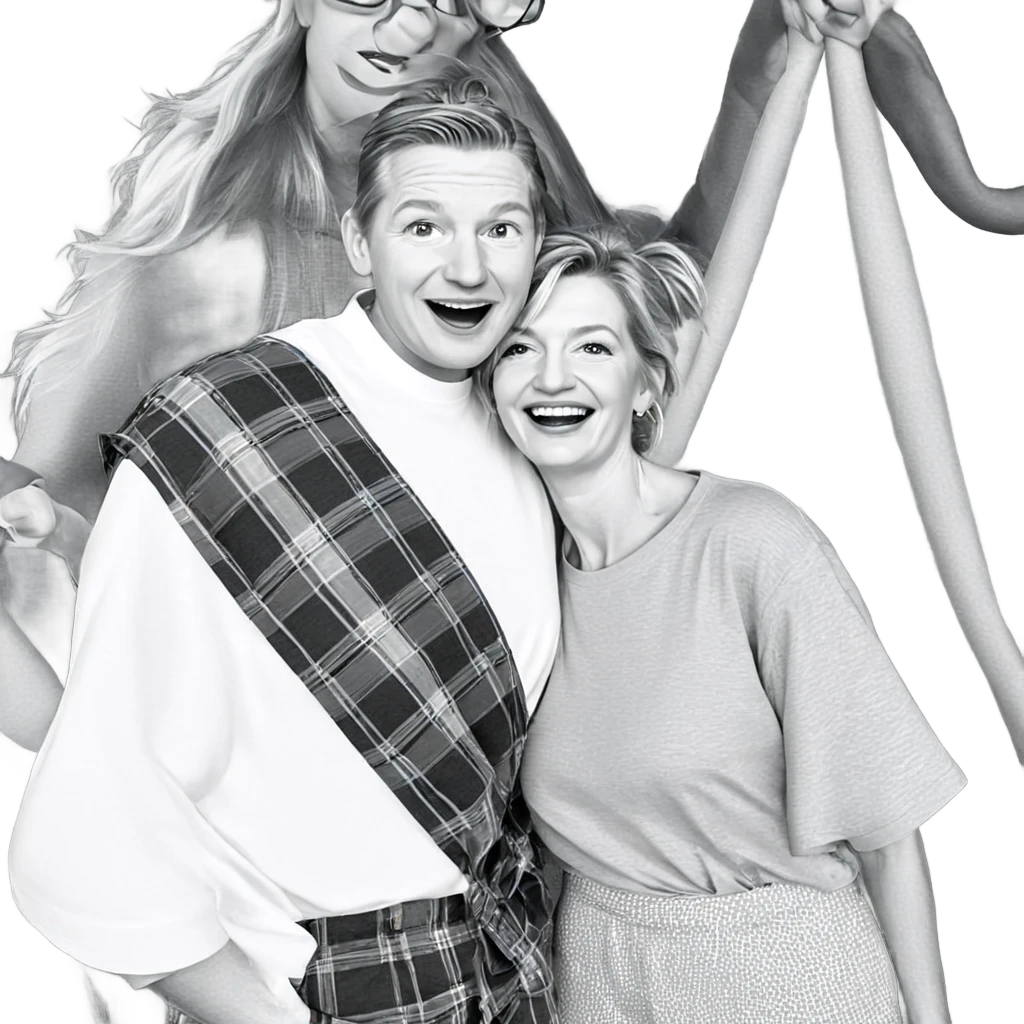 playful greyscale portrait of friends emoji
