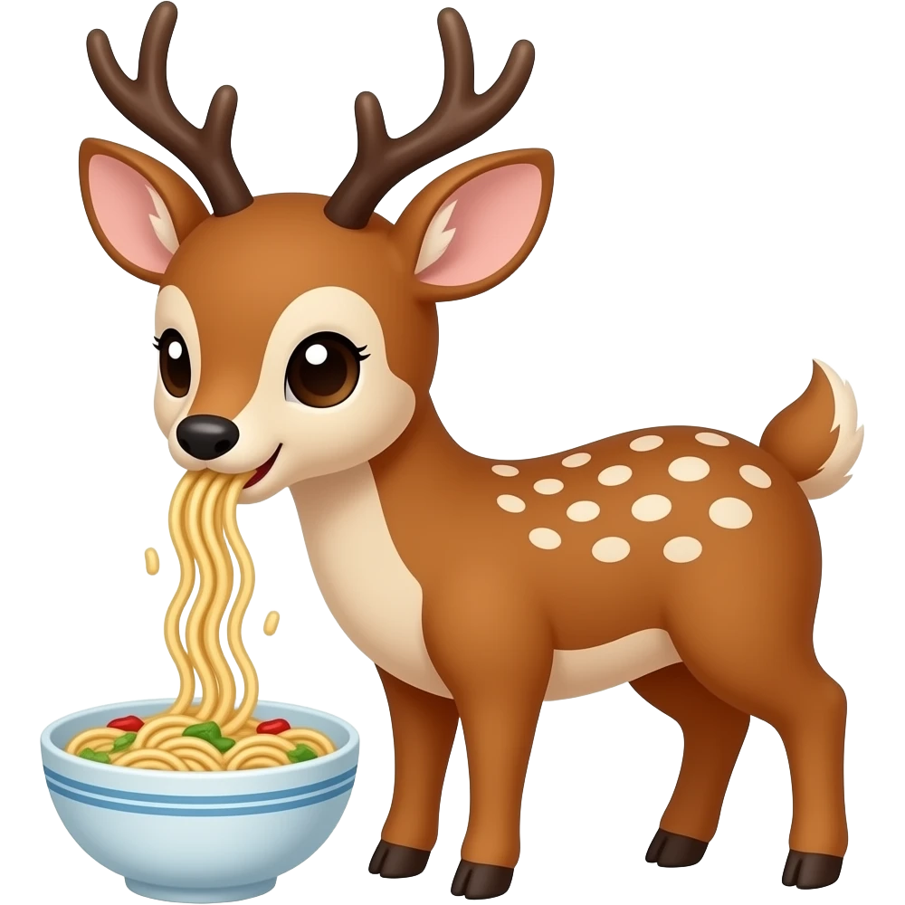 cute deer eating noodles emoji