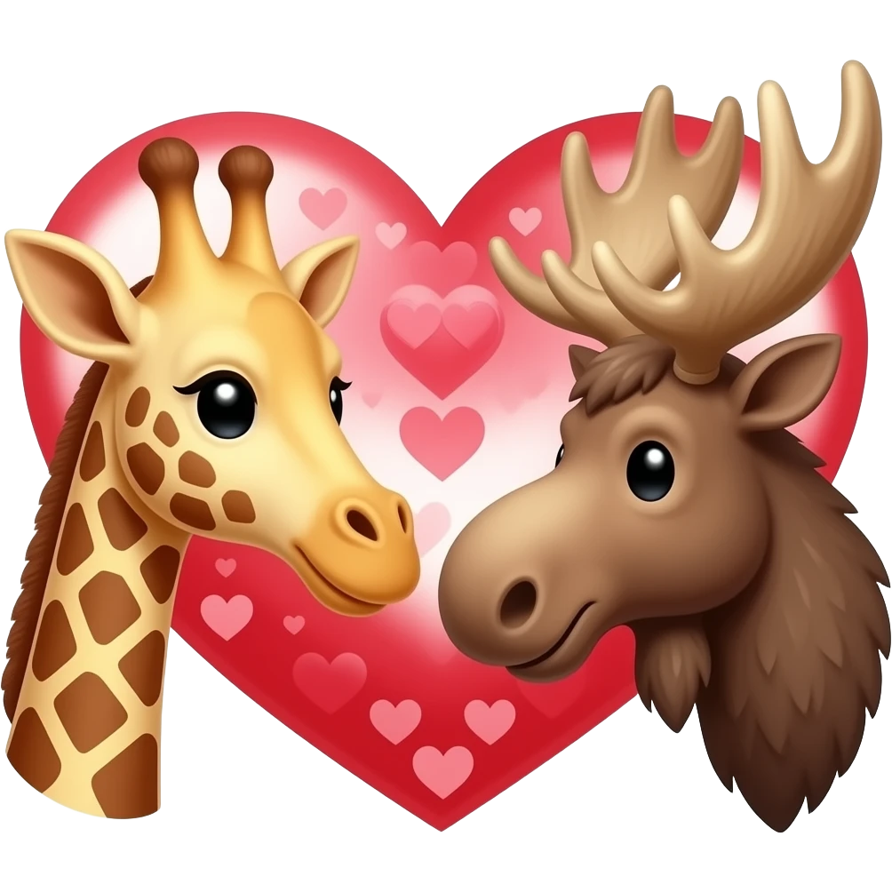Giraffenkopf und Elchkopf schauen sich an und ein herz emoji