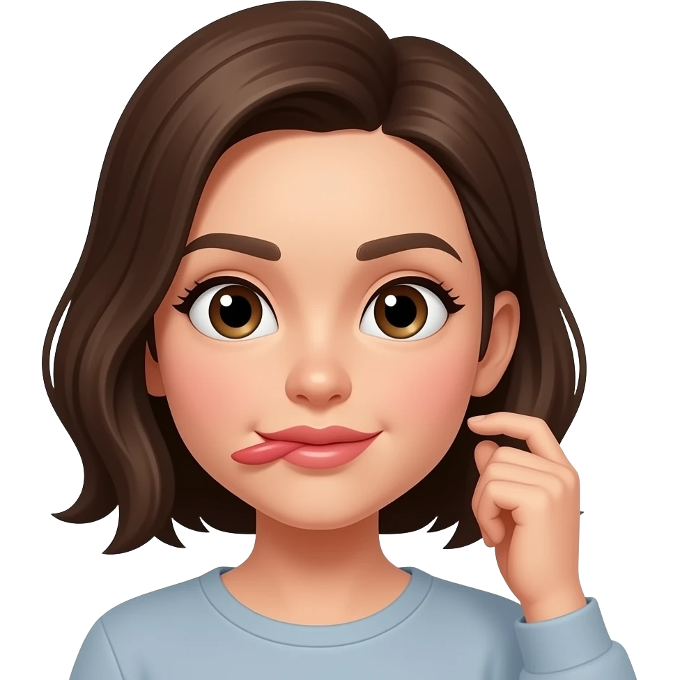 Emoji with wide eyes biting their lip and tucking hair behind their ears emoji