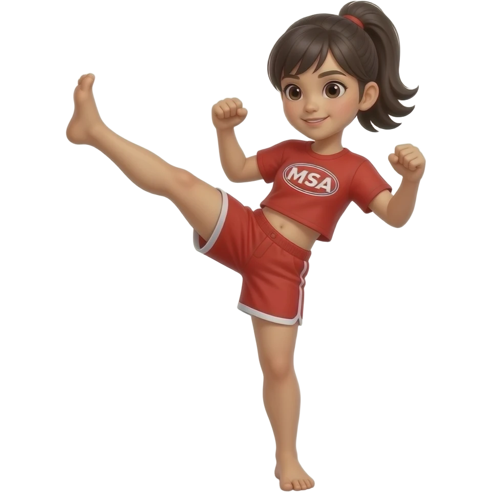 Thai front girl kick teep red shorts and red t shirt with msa logo emoji