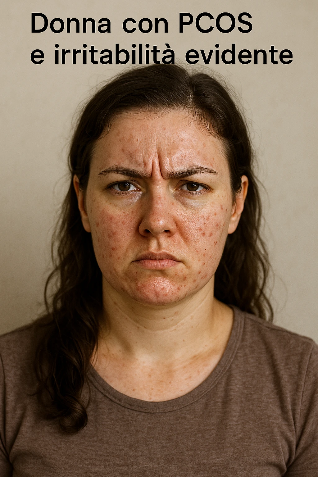 Donna con pcos e irritabilità come sindrome evidente immagine realistiche in italiano emoji