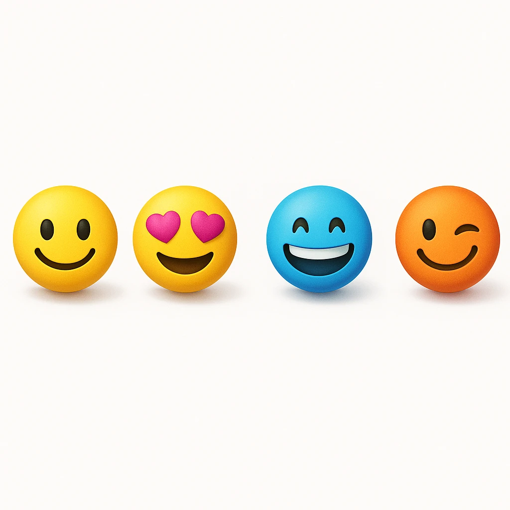 make four emojis on white background with good amount of shadow  emoji