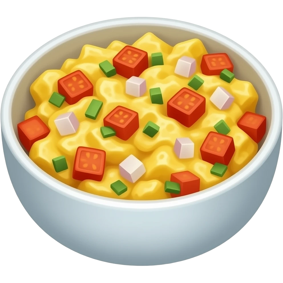 (huevo revuelto con cebolla, jitomate en pedazos pequeños), dentro de un bowl emoji