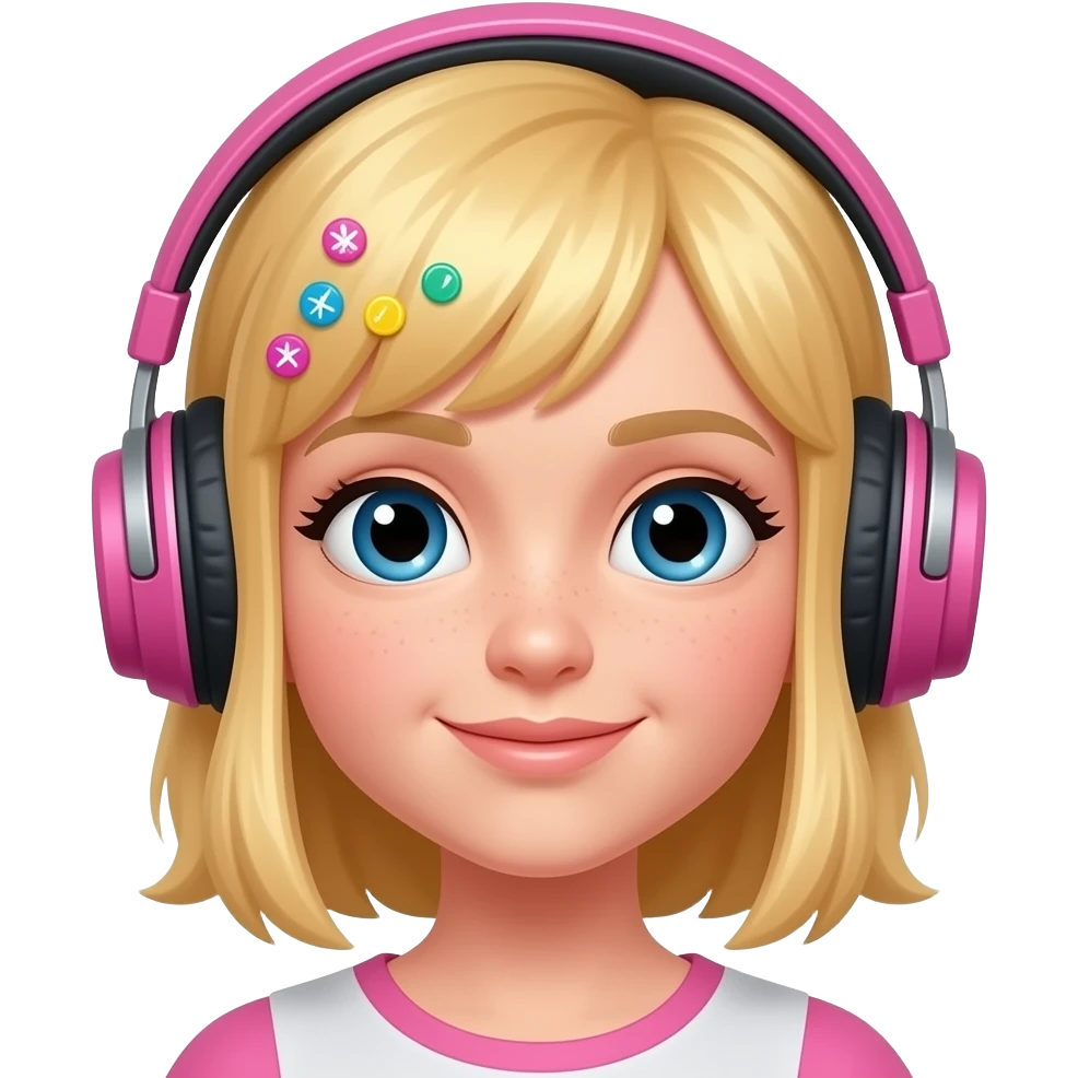 Autistic blond girl with headphones pink with multicolor pins With autist symbol emoji