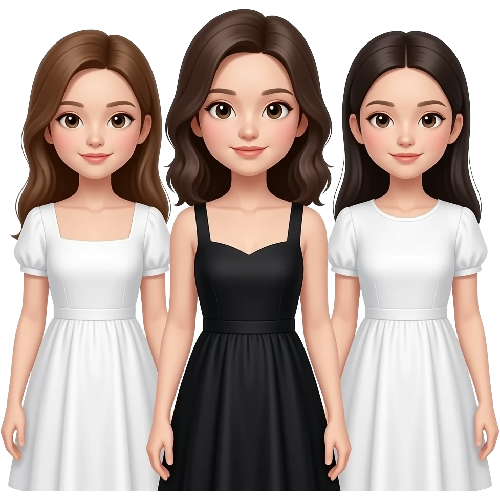 Make 2 girls with a white dress and a girl with a black dress in the middle emoji