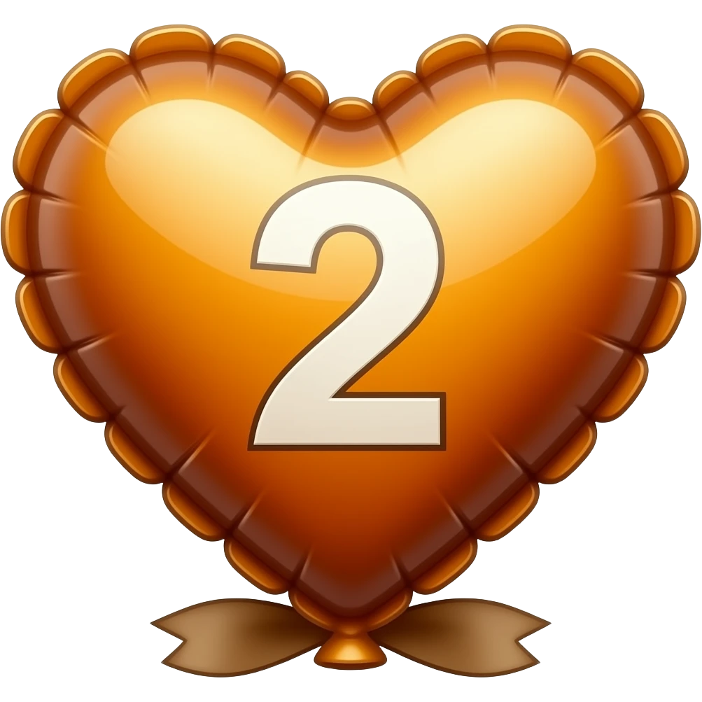 dark brown love letter in drak beige and dark orange metallic heart-shaped balloons with a number 2 in the center of the ballon the ballon without a ribonn emoji