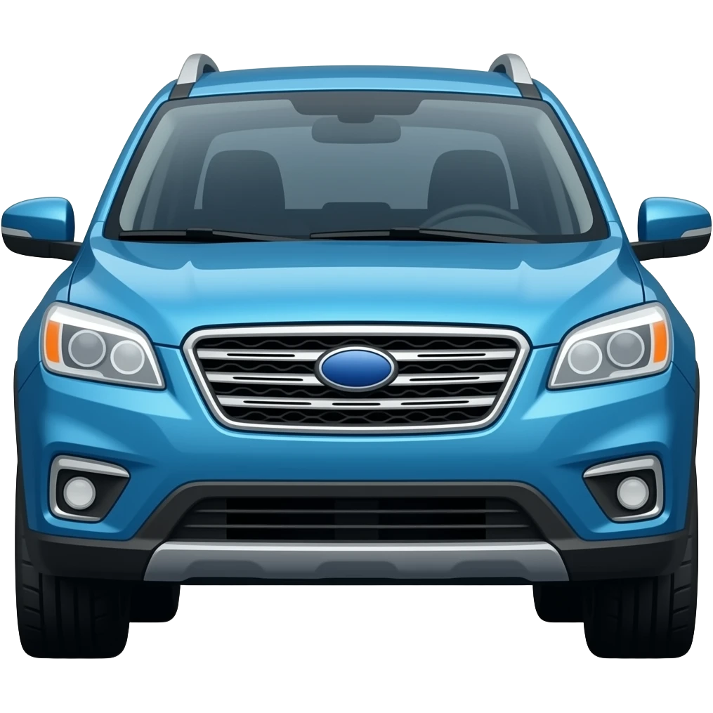 Blue suv with a logo showing a circle emoji