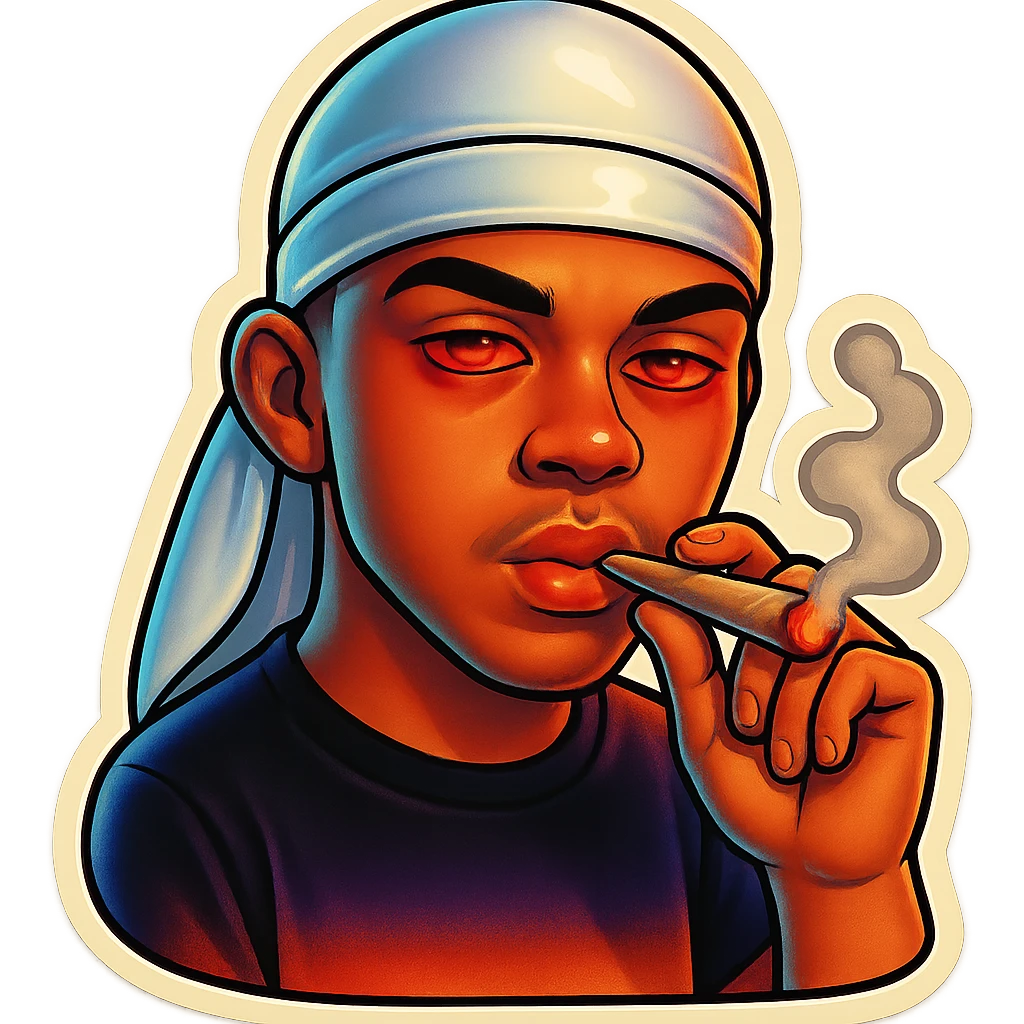 Red eyeds
Smoking weed
Change His durag To white emoji