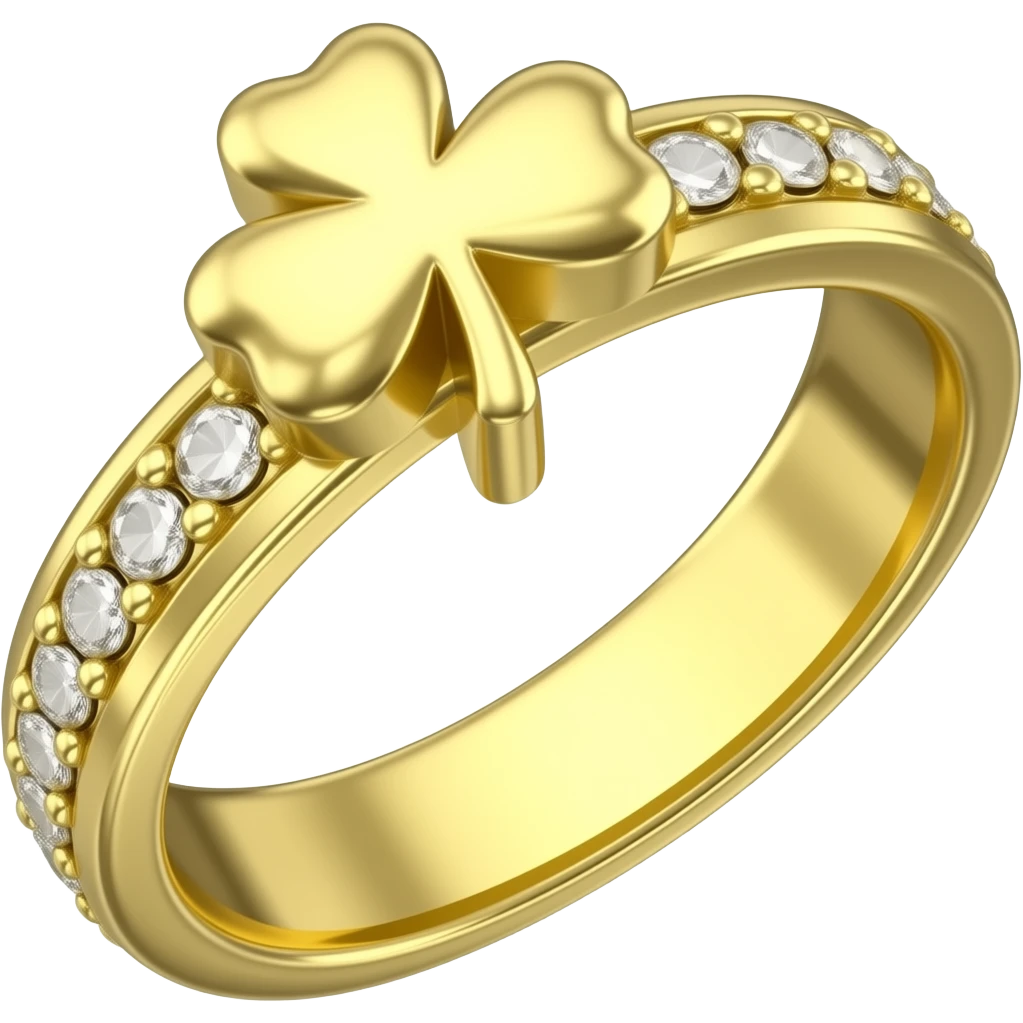 Gold Diamond ring and 4 leaf clover emoji