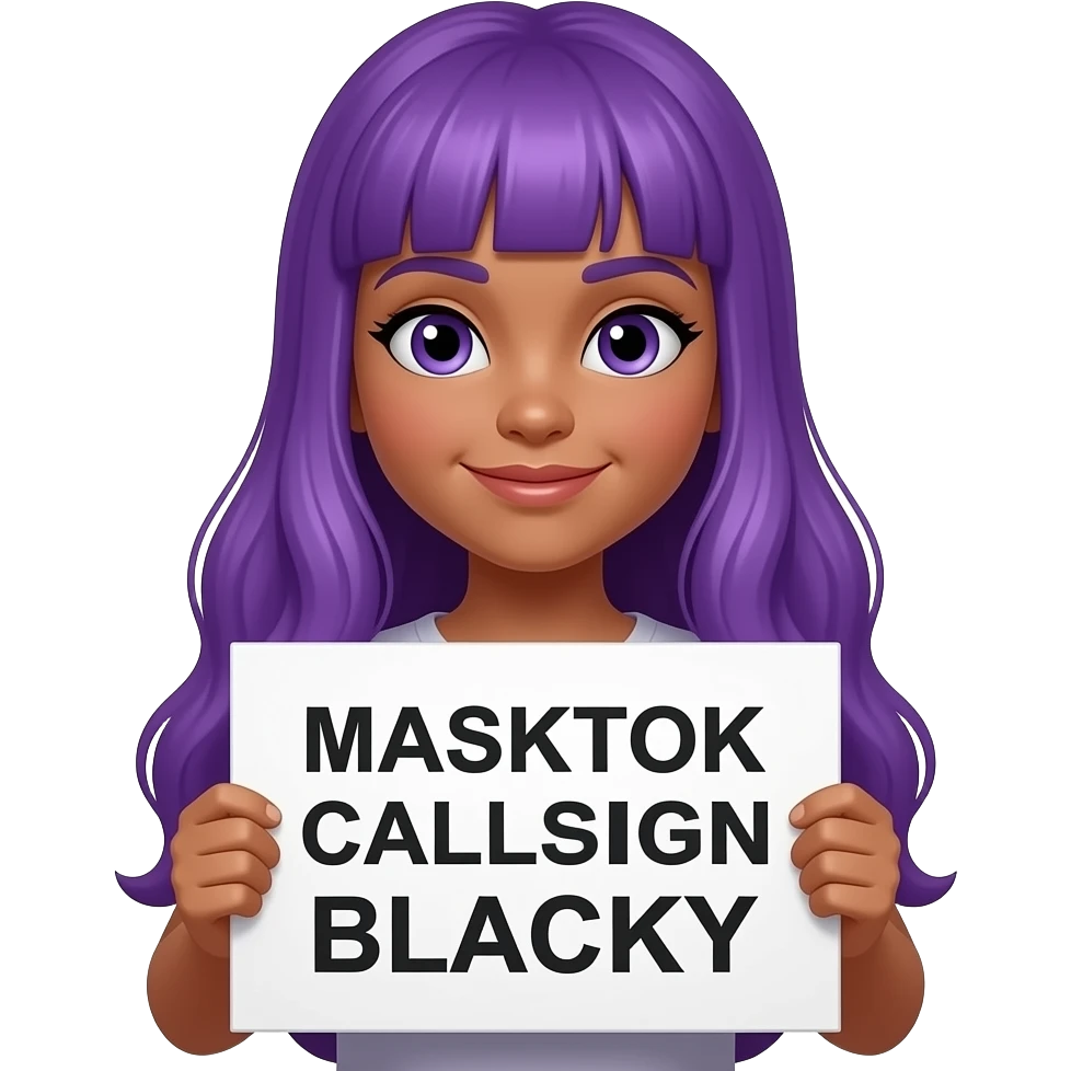 girl with long purple hair with a MASKTOK CALLSIGN BLACKY sign emoji