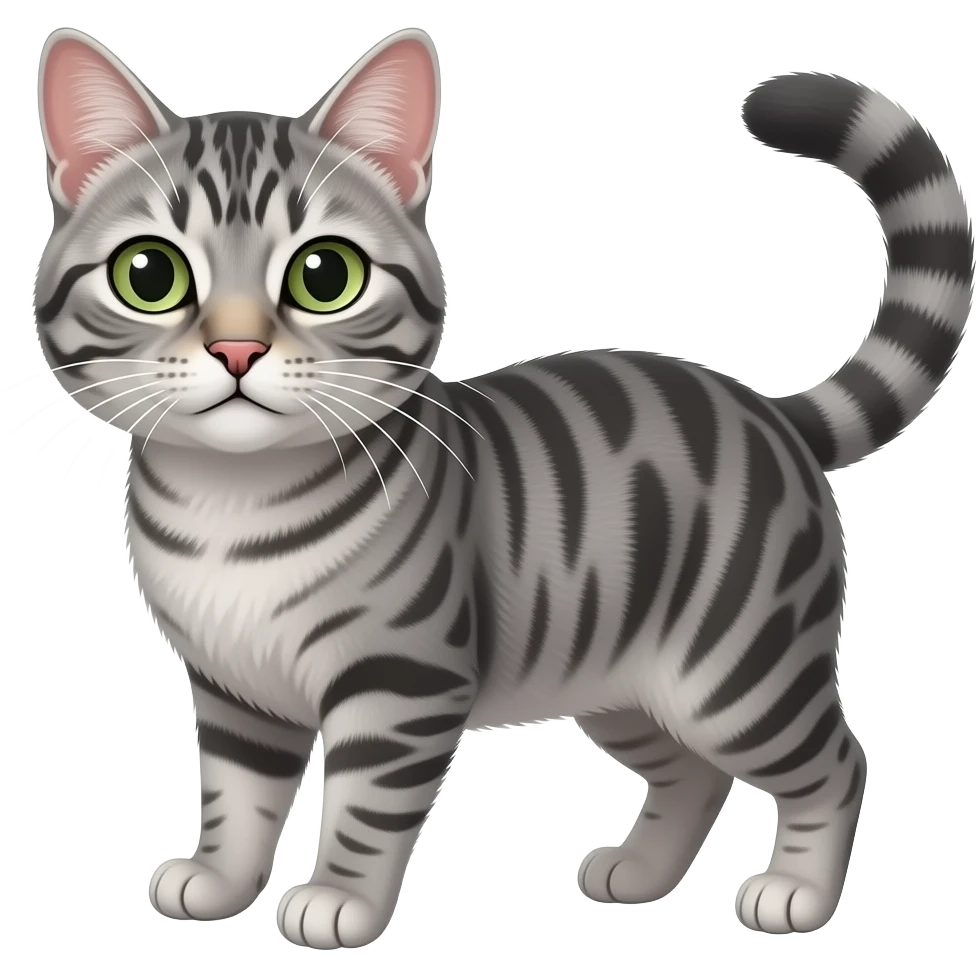 Tom generally appears as a gray 20 year old[2] tabby cat,[8] Felis fabulatus, who has long whiskers, green eyes, a stripy tail, a pink nose and canals and white eyebrows. He also has four fingers on each hand and three toes on each foot. emoji