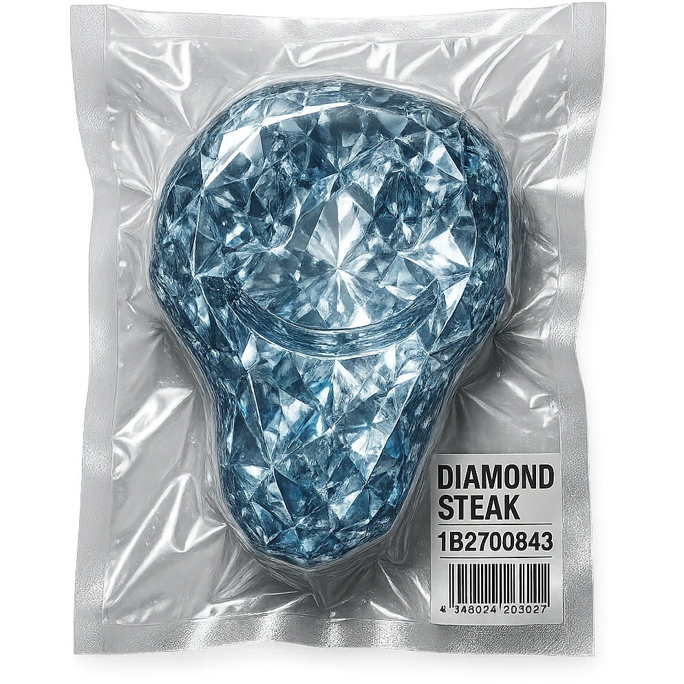 meat steak made of diamond, glossy and puffy, vacuum-sealed style emoji