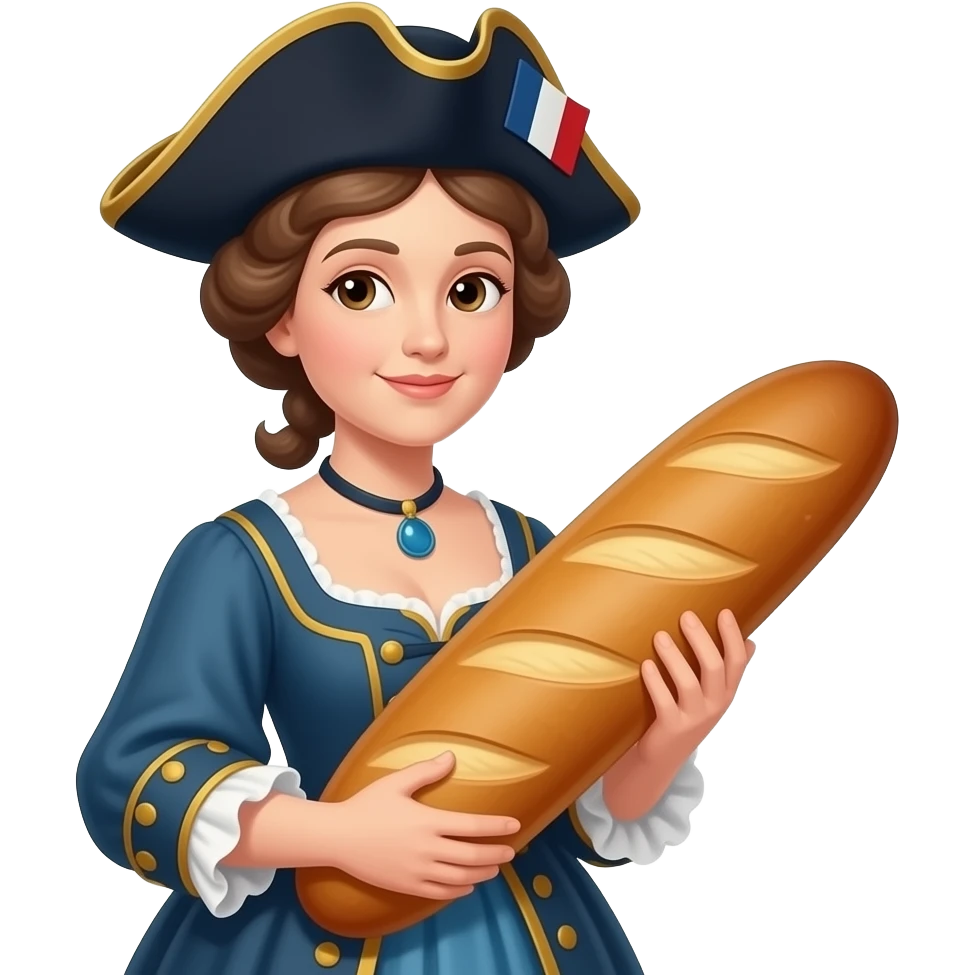 historical lady French Mariana with a rebel Jacobin cap and a large French loaf emoji