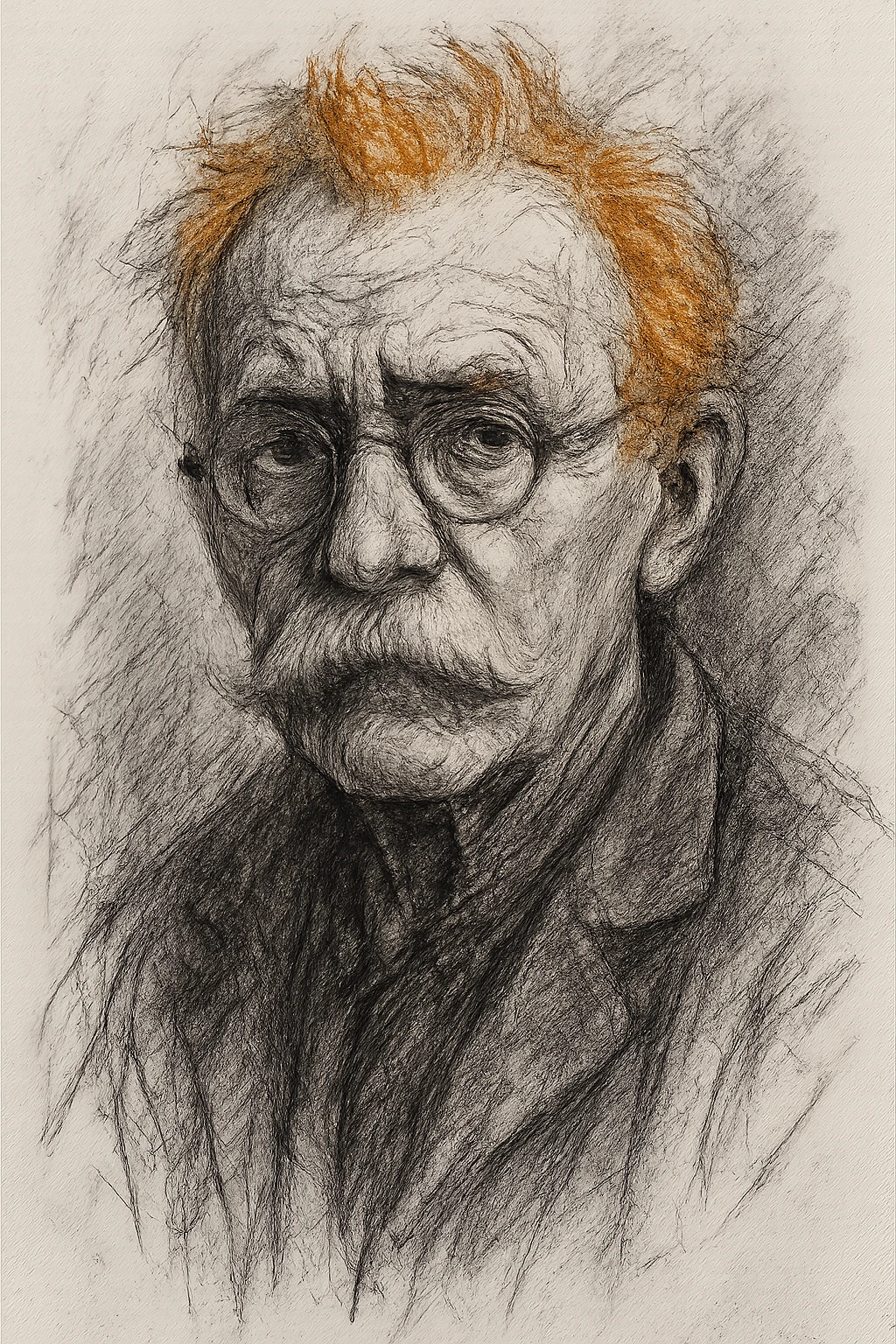 Old man, orange hair, white mustache, wearing glasses emoji