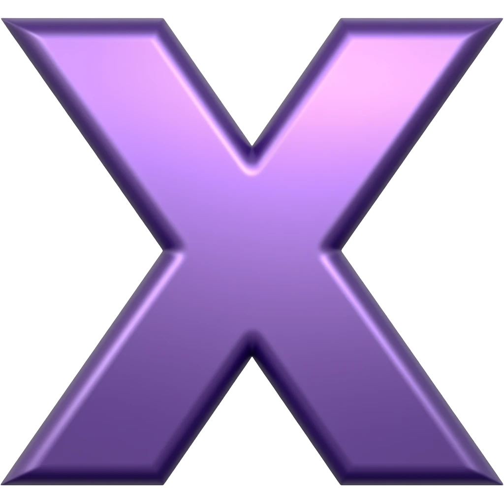 large three-dimensional X sign in purple-metallic color emoji