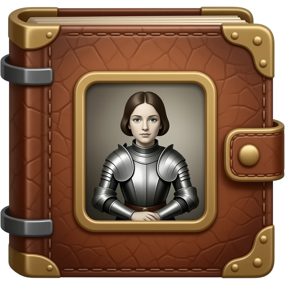 rusty photo album with vintage Joan of Arc daguerréotypie photos emoji