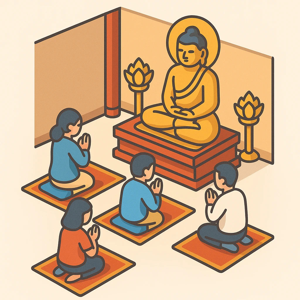 people praying in a Buddhist temple emoji