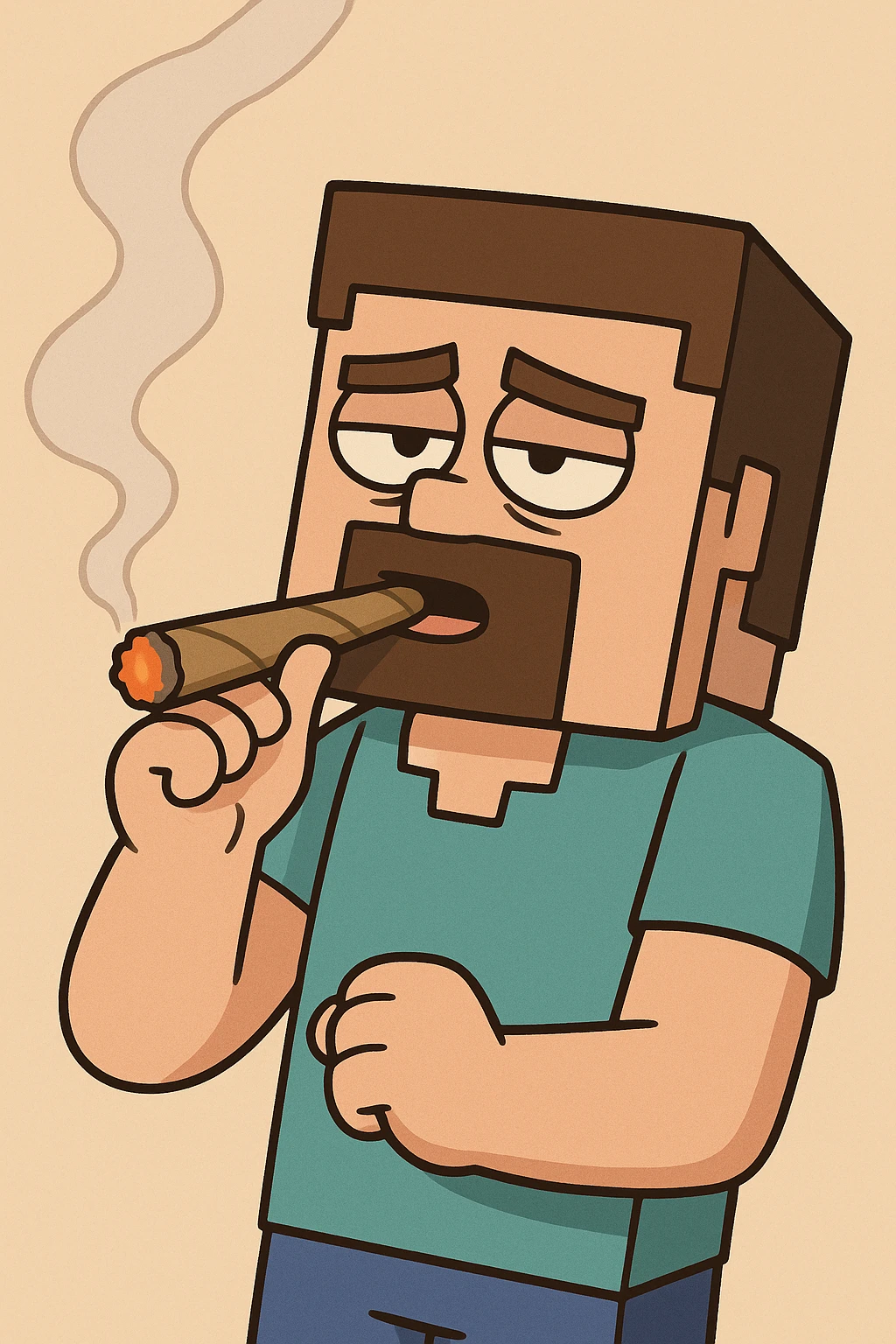 minecraft steve character holding and smoking a blunt, cartoon style, simple background emoji