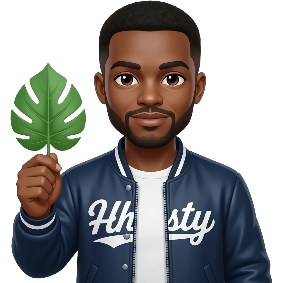 make an emoji of a black man in a shiesty with a leaf in his hand emoji