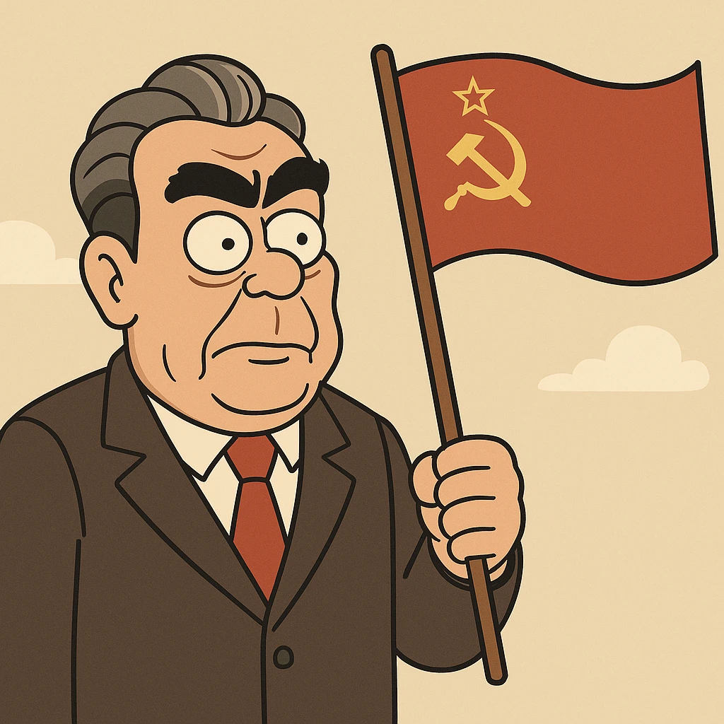 Soviet leader brezhnev with a communist flag emoji