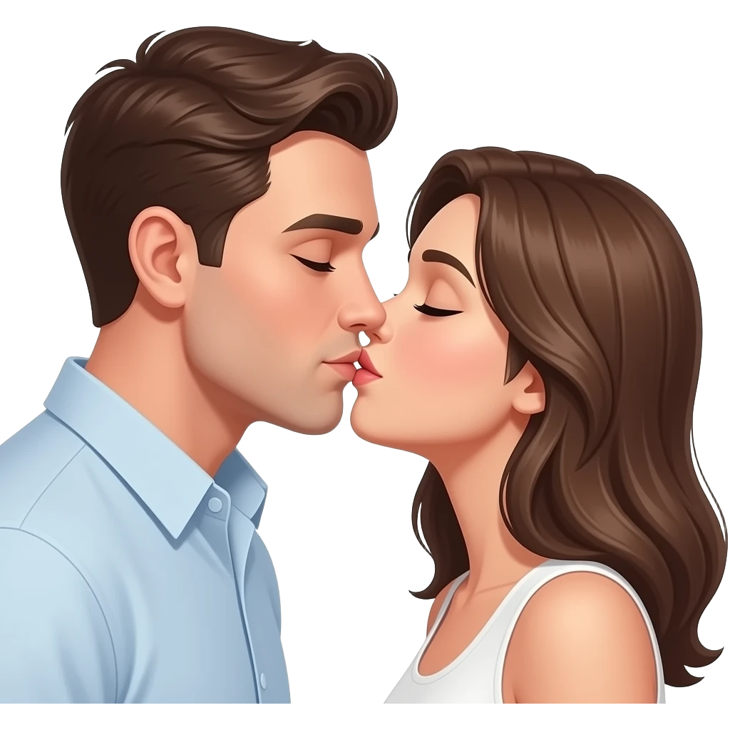 Realistic White man and white brown hair girl realistic kissing on the lips emoji