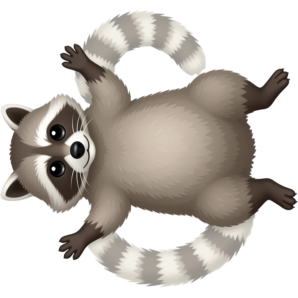 generate a racoon on its back long bosy emoji