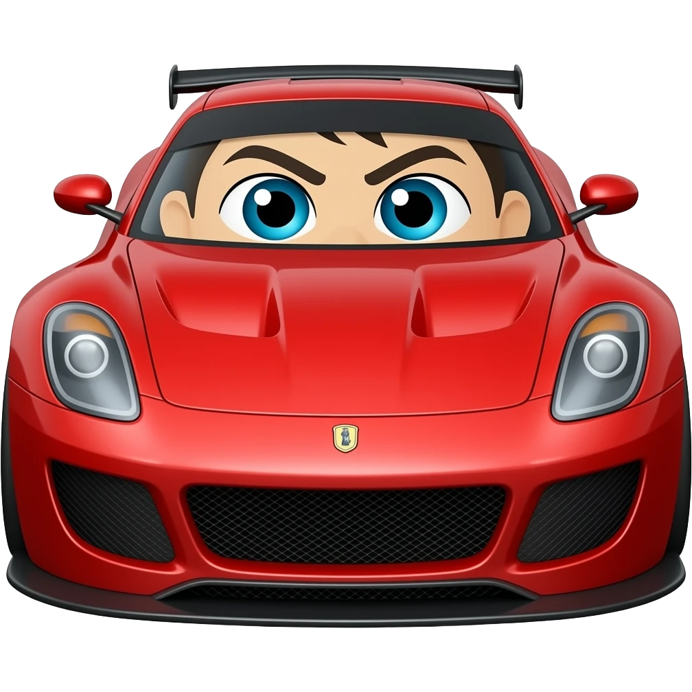 Red race car with human face emoji