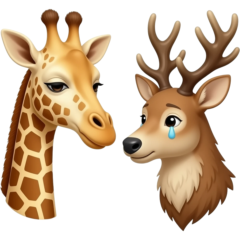 Einfacher Giraffenkopf traurig und Elchkopf traurig und schauen sich an emoji