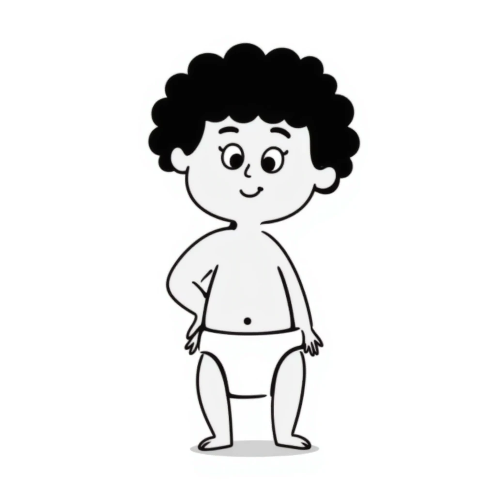 hand-drawn baby standing in a diaper, loose lines emoji