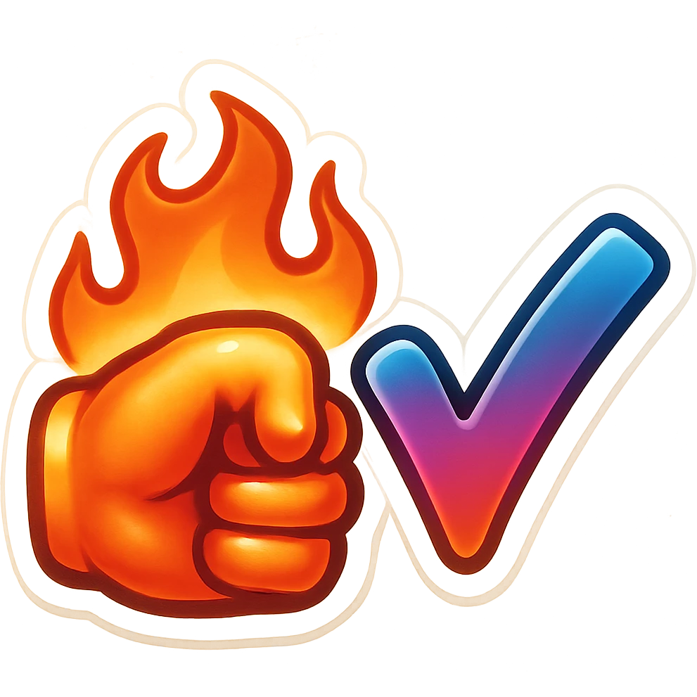 horizontal flaming fist "check", emoji emoji