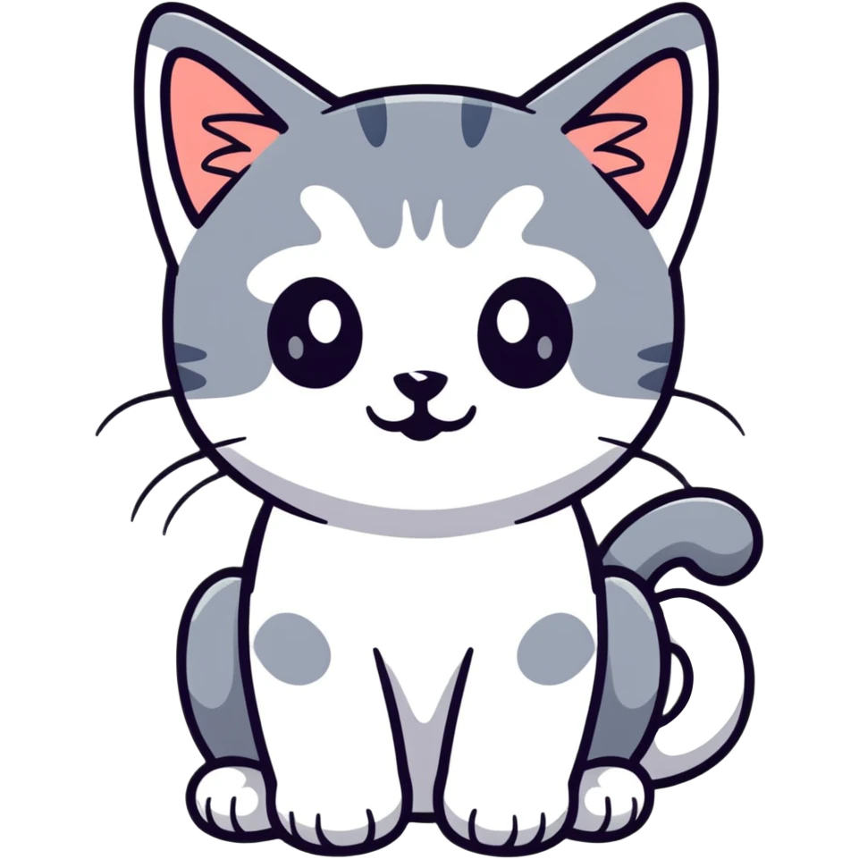 A kitten with gray upper body and white paw emoji