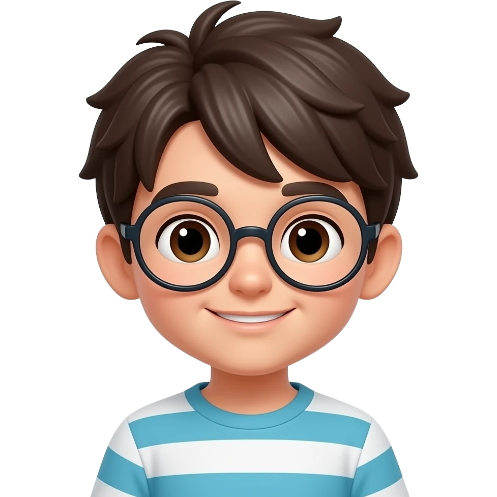 Novita. Novi es. Un niño. Con. Espejuelos.  Redondos. Es. Anime y. Dorami emoji