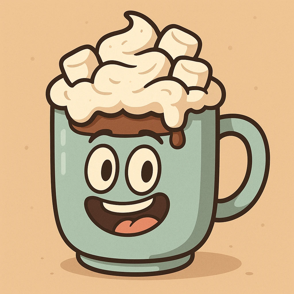 a mug of hot chocolate with whipped cream and marshmallows emoji