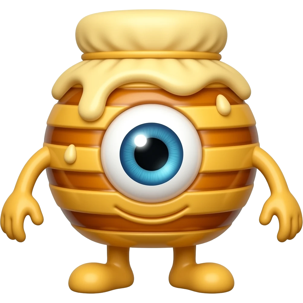 A honey bottle with one single eye and legs and arms emoji