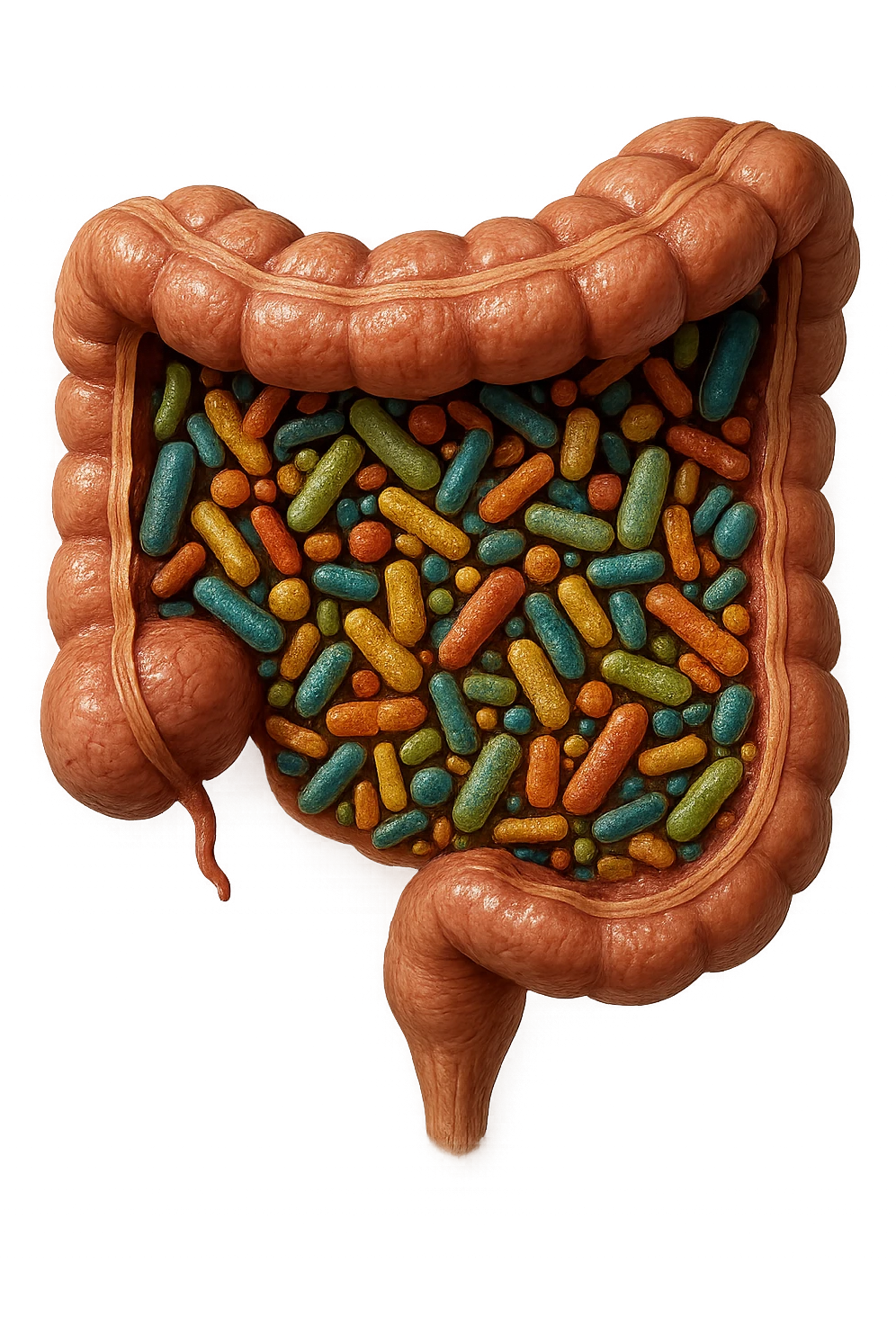 COLON DI UN INTESTINO UMANO ANATOMICO CON ALL'INTERNO PIENO DI BATTERI INTESTINALI, IPERREALISTICO 4K emoji