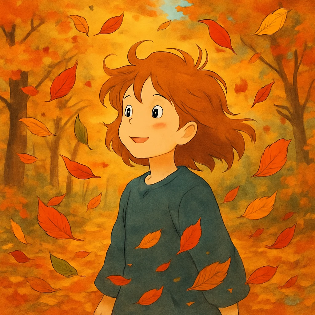autumn fall scene with swirling colorful leaves emoji
